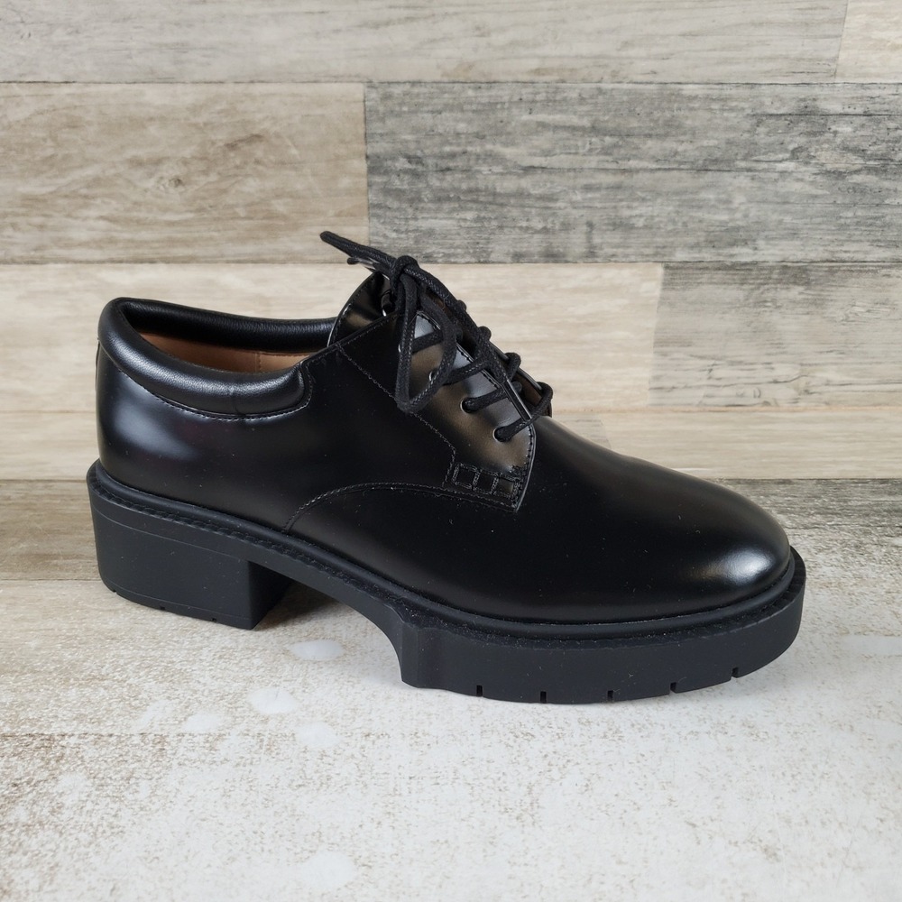 Coach Lyla Womens Derby Shoes Sz 7 B Black Leather Lace-Up Platform Heel Classic